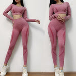 Long Sleeve Crop and High Waist Seamless Yoga Set